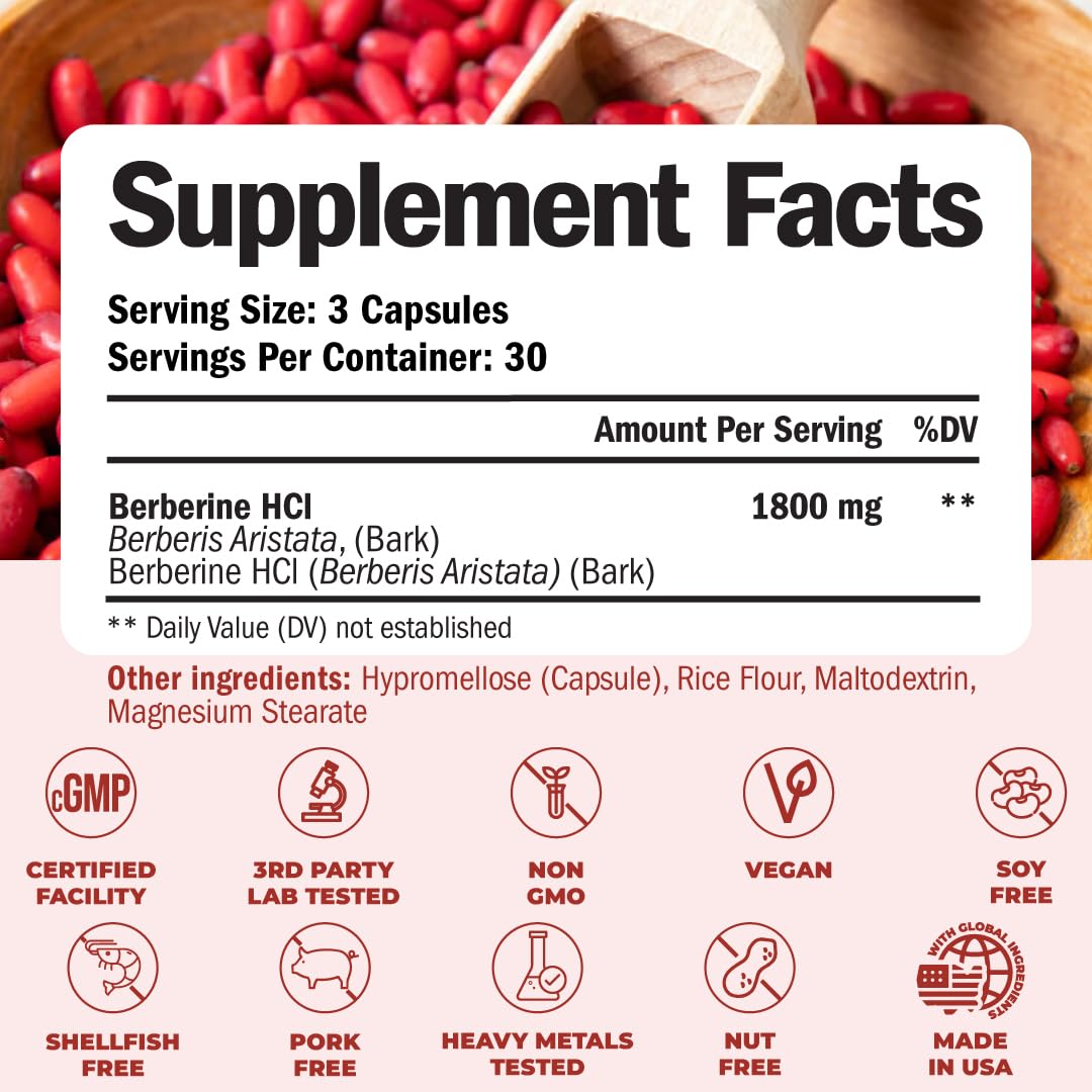 Étiquette du flacon de Berbérine 1800mg Vimerson Health