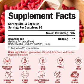 Étiquette du flacon de Berbérine 1800mg Vimerson Health