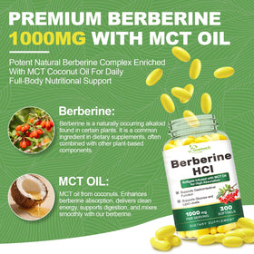 Étiquette du flacon de Berberine HCl 1000mg 300 softgels