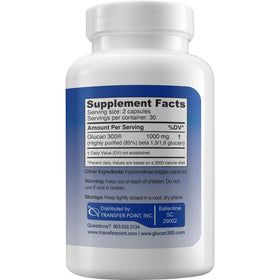 Étiquette du flacon de Beta 1,3D Glucan 500 mg de Transfer Point