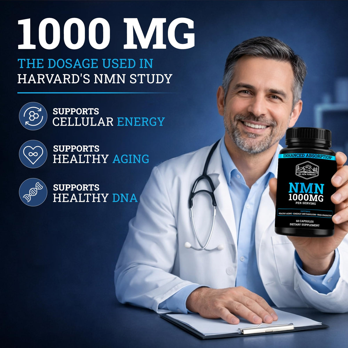 Étiquette du flacon de Black Forest NMN 1000mg