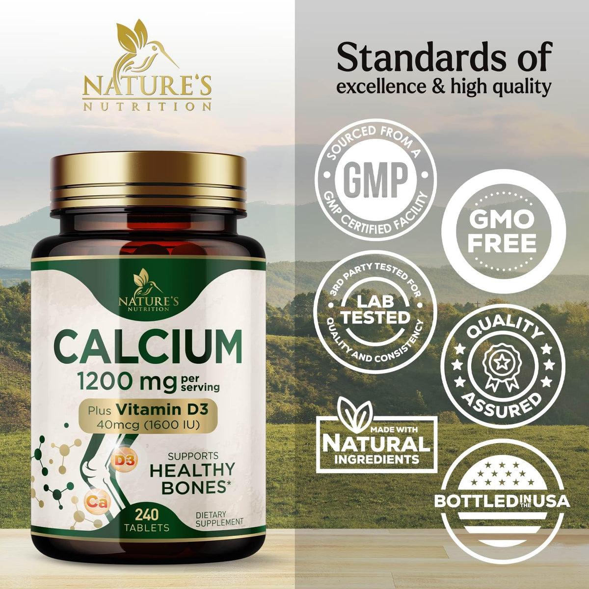 Étiquette du flacon de Calcium 1200 mg avec Vitamine D3 - Nature's Nutrition