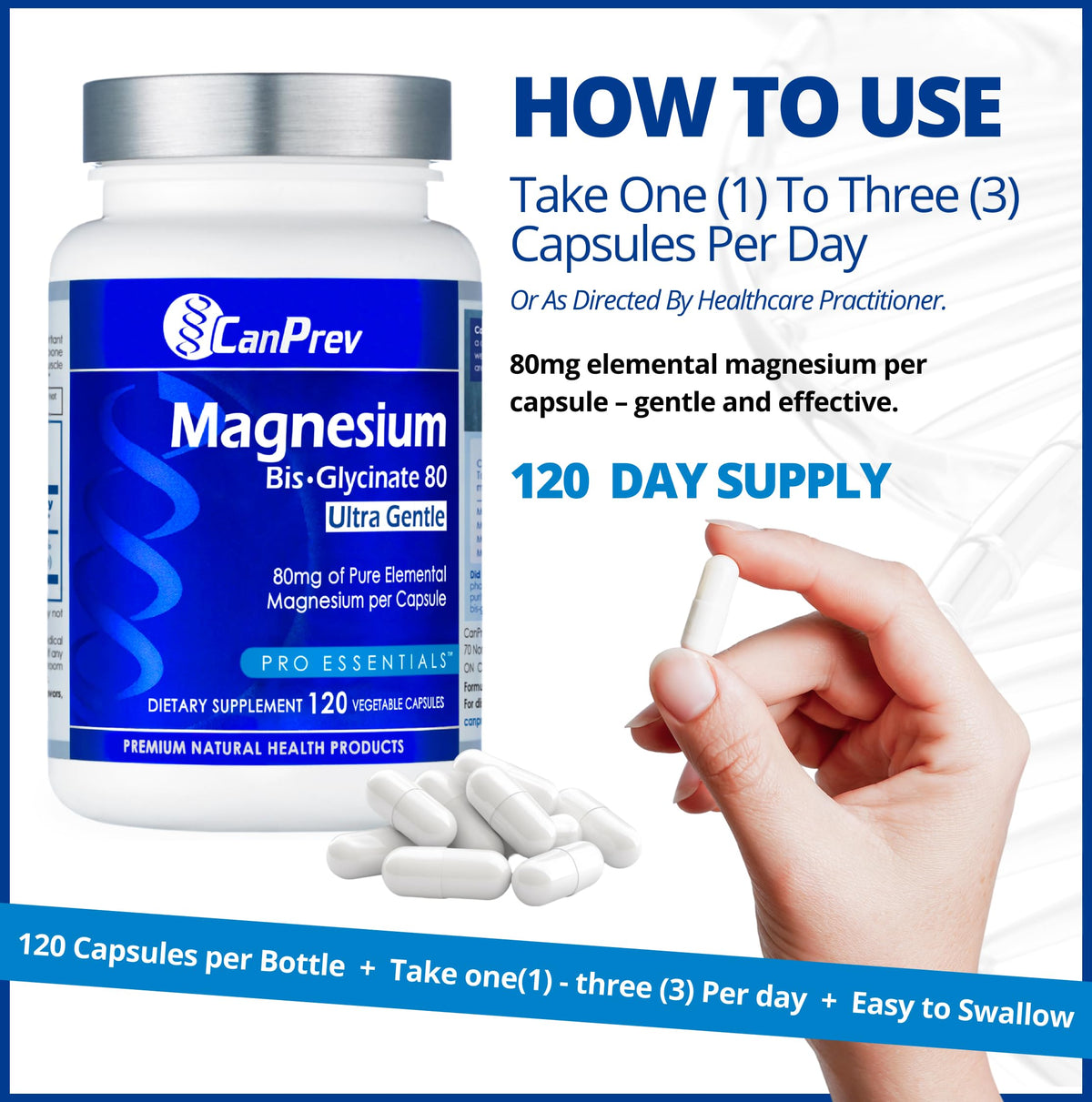 Étiquette du flacon de CanPrev Magnésium Glycinate 80mg