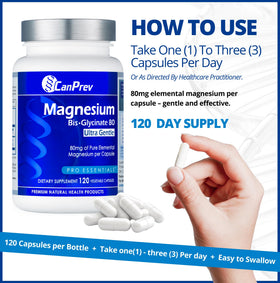 Étiquette du flacon de CanPrev Magnésium Glycinate 80mg