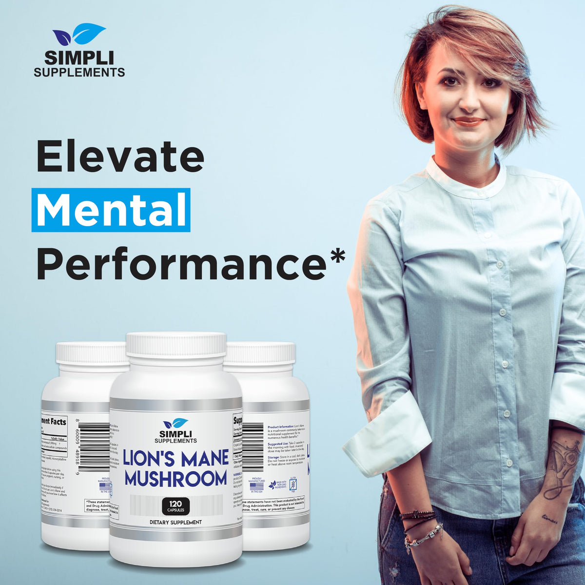 Étiquette du flacon de capsules de champignon lion Simpli Supplements