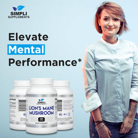 Étiquette du flacon de capsules de champignon lion Simpli Supplements