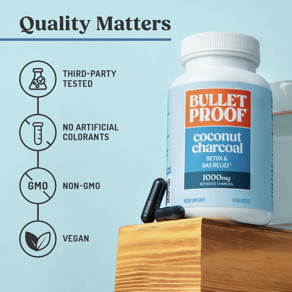 Étiquette du flacon de capsules de charbon de coco Bulletproof