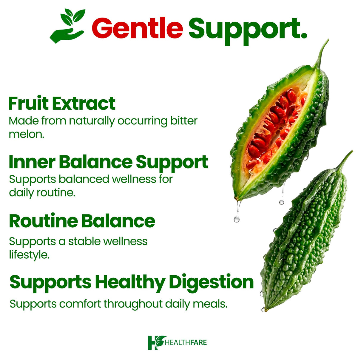 Étiquette du flacon de capsules de melon amer Healthfare