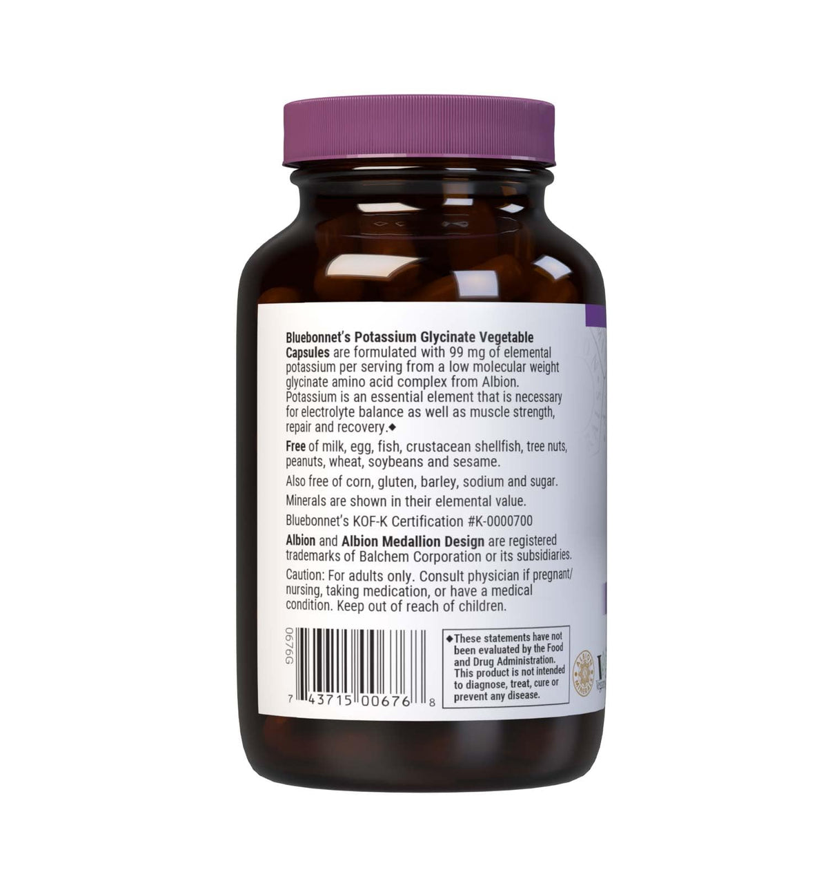Étiquette du flacon de capsules de potassium BlueBonnet