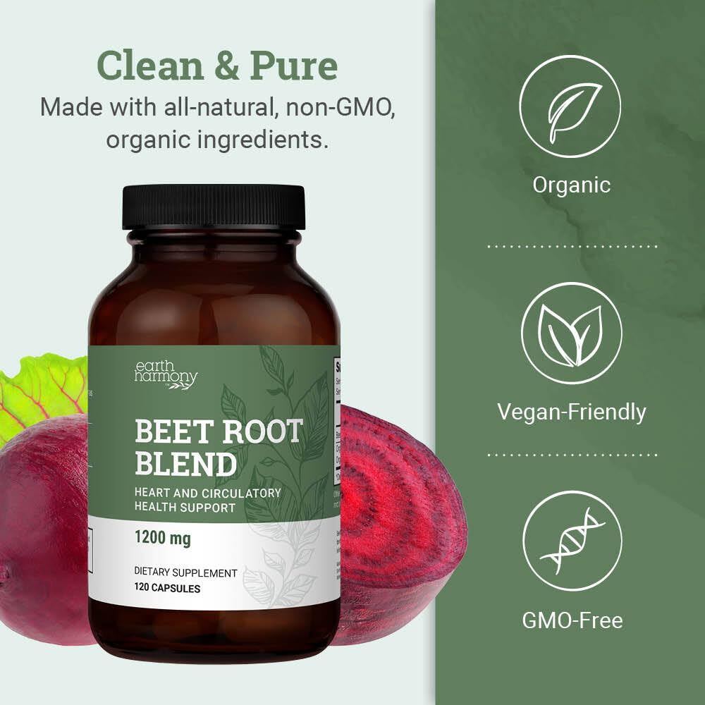 Étiquette du flacon de capsules de racine de betterave Earth Harmony Naturals