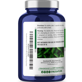 Étiquette du flacon de capsules de racine de Neem NusaPure