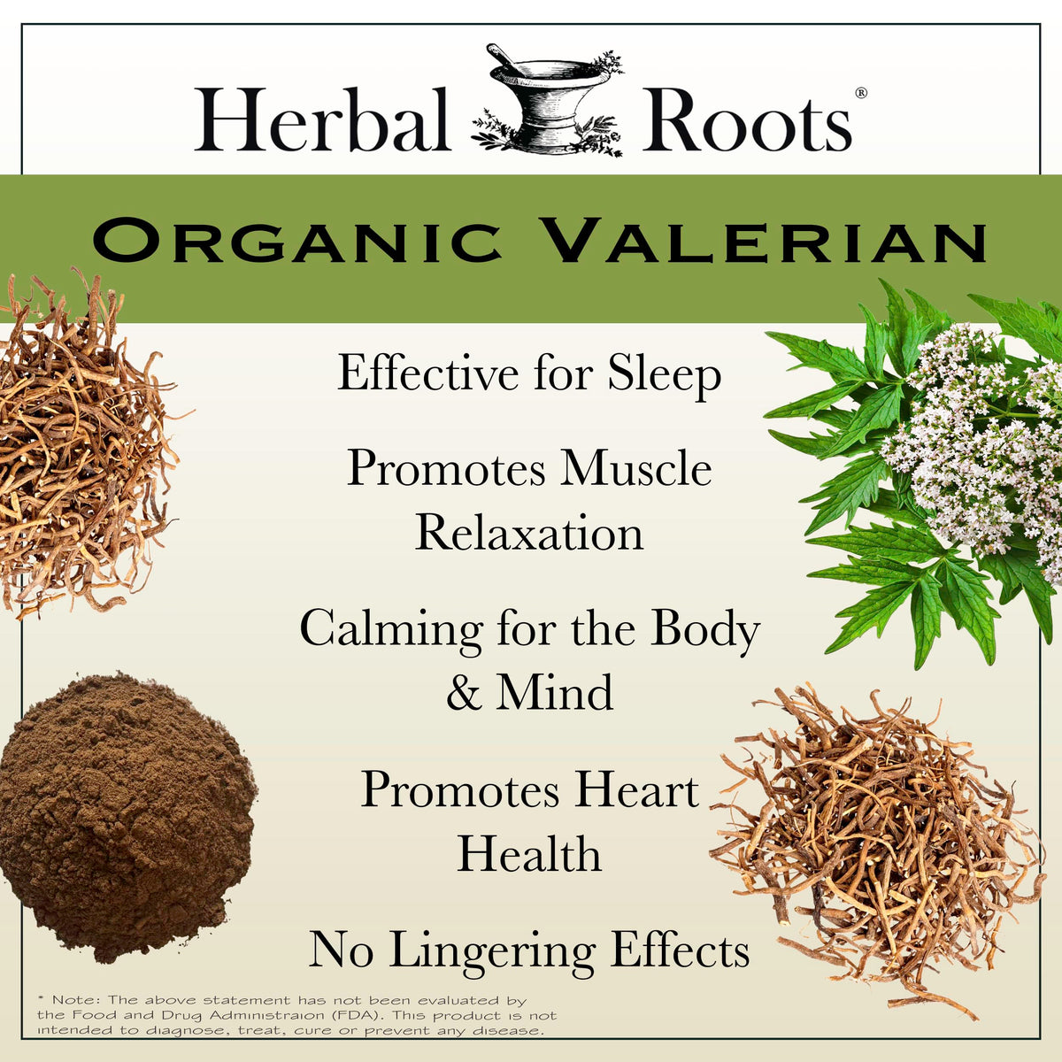 Étiquette du flacon de capsules de racine de valériane bio Herbal Roots