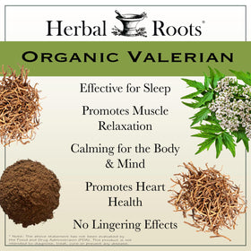 Étiquette du flacon de capsules de racine de valériane bio Herbal Roots