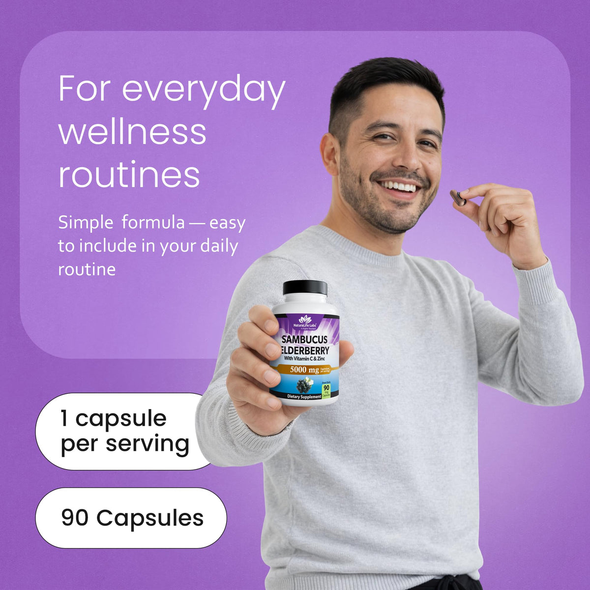 Étiquette du flacon de capsules de sureau NaturaLife Labs