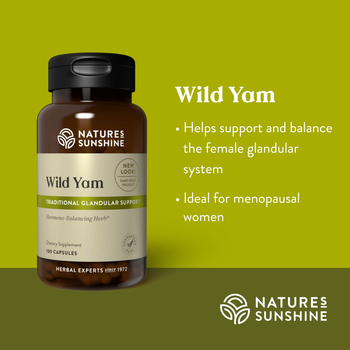 Étiquette du flacon de capsules de yam sauvage Nature's Sunshine