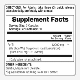 Étiquette du flacon de capsules He Shou Wu de FITO MEDIC'S
