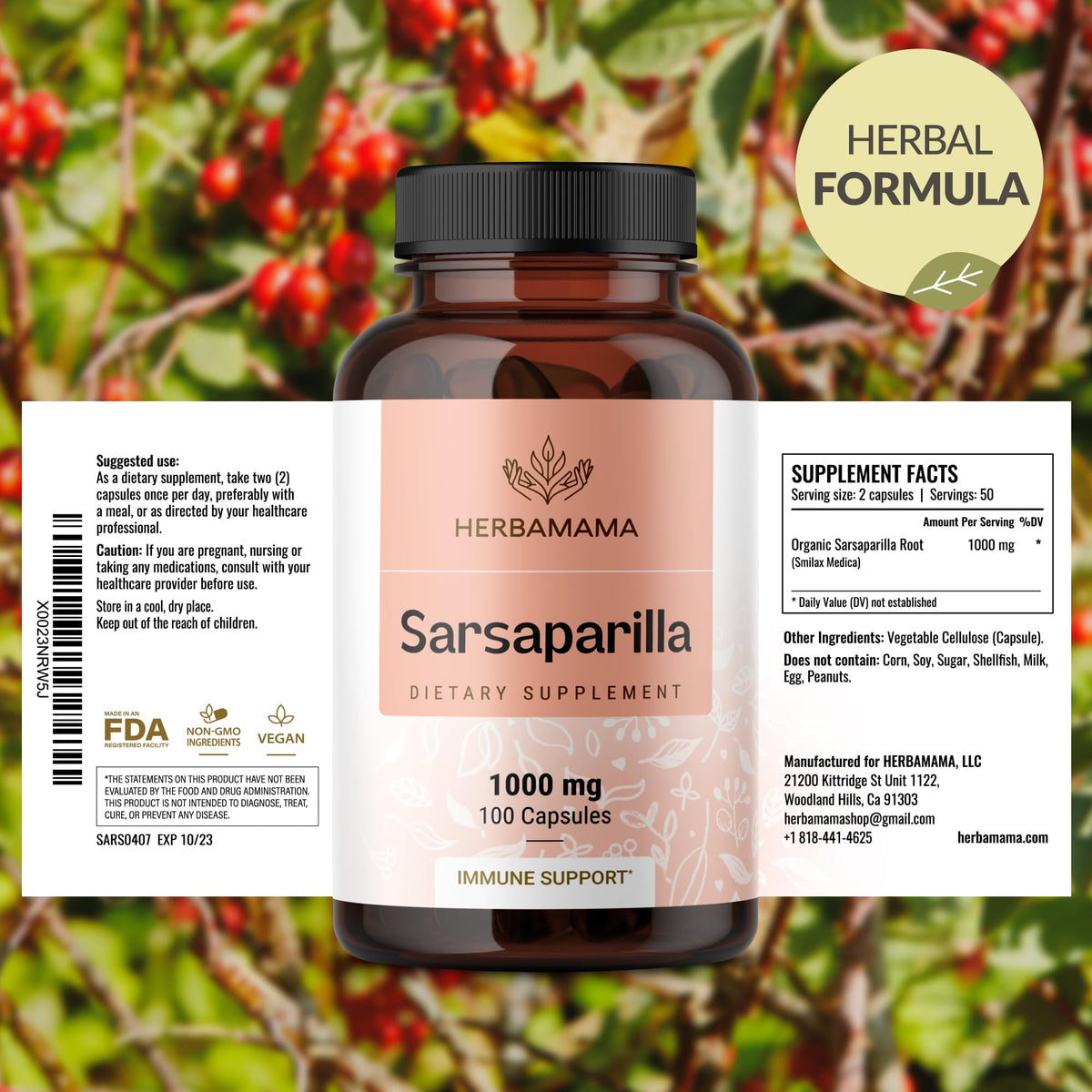 Étiquette du flacon de capsules HERBAMAMA