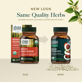 Étiquette du flacon de champignon Reishi Gaia Herbs