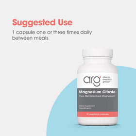 Étiquette du flacon de citrate de magnésium Allergy Research Group