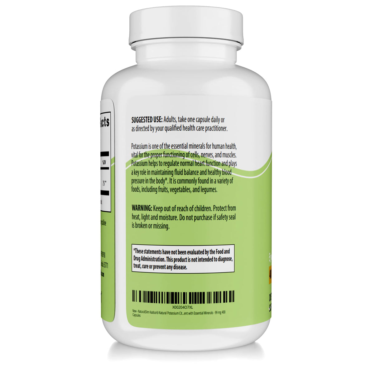 Étiquette du flacon de citrate de potassium NaturalSlim
