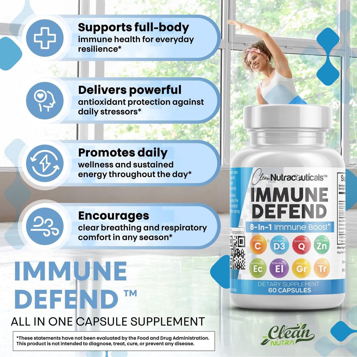 Étiquette du flacon de Clean Nutraceuticals Complément Alimentaire 8 en 1