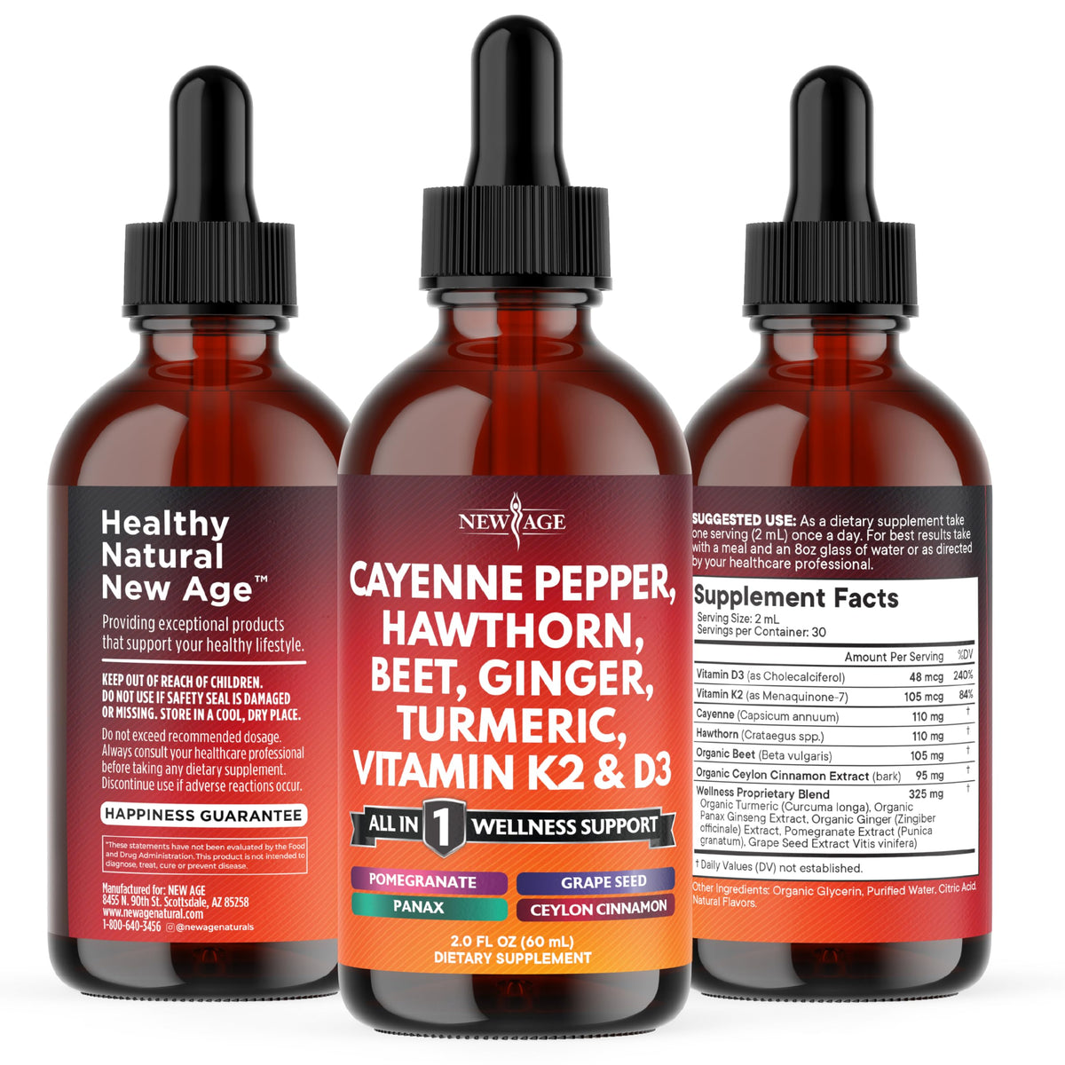 Étiquette du flacon de complément liquide au piment de cayenne NEW AGE