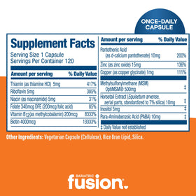 Étiquette du flacon de compléments Bariatric Fusion, ingrédients et dosage