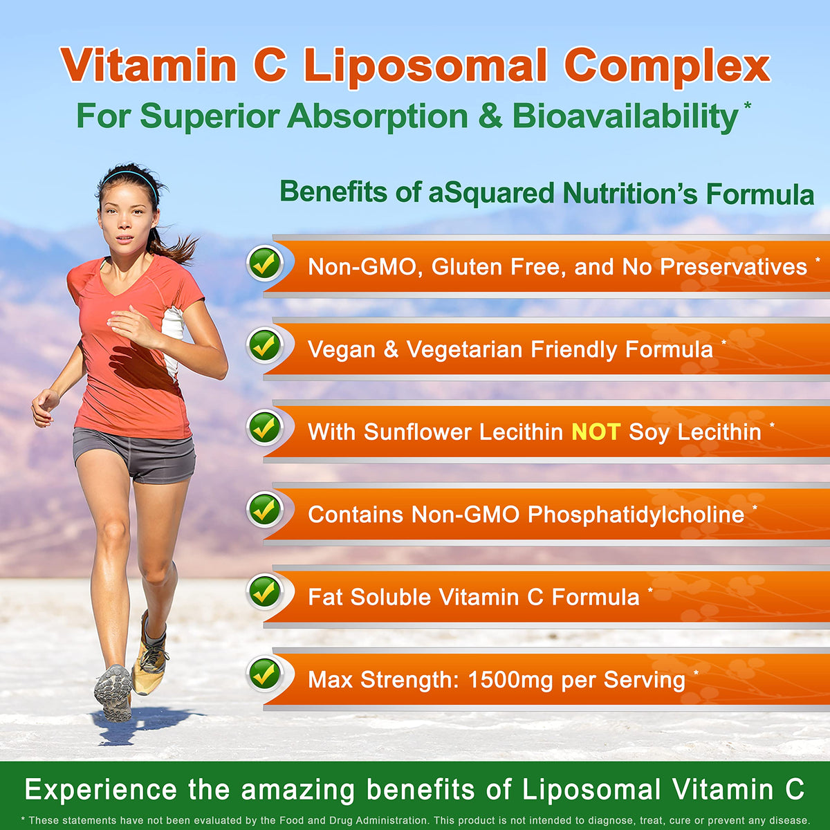 Étiquette du flacon de Complexe Liposomal de Vitamine C 1500mg d'aSquared Nutrition