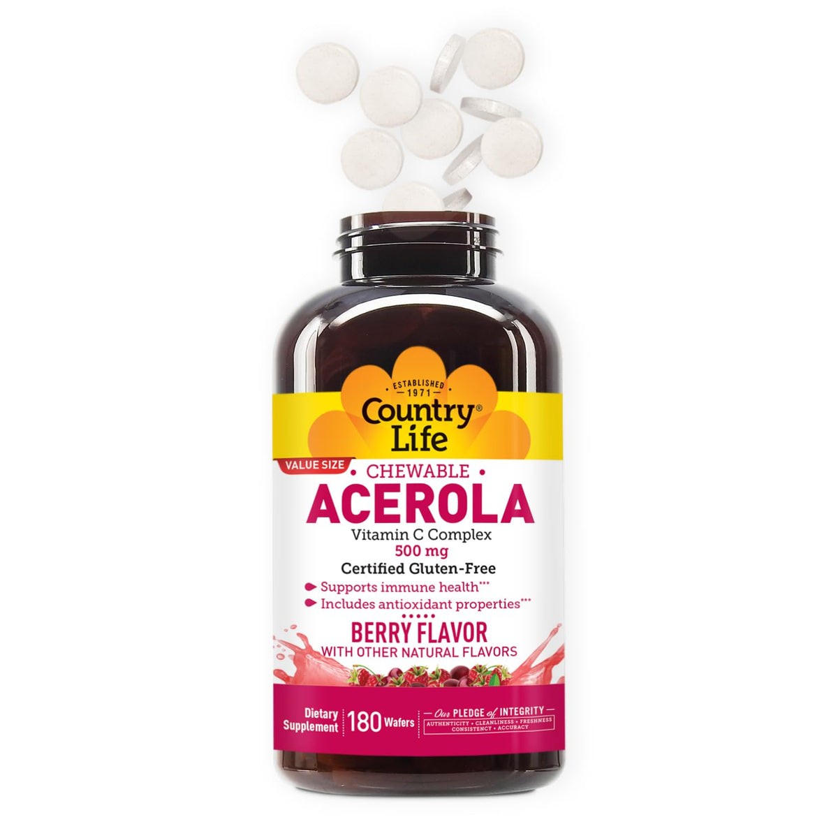 Étiquette du flacon de Country Life Complexe de Vitamine C Acerola 500 mg