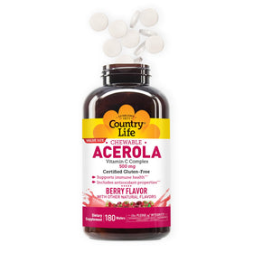Étiquette du flacon de Country Life Complexe de Vitamine C Acerola 500 mg