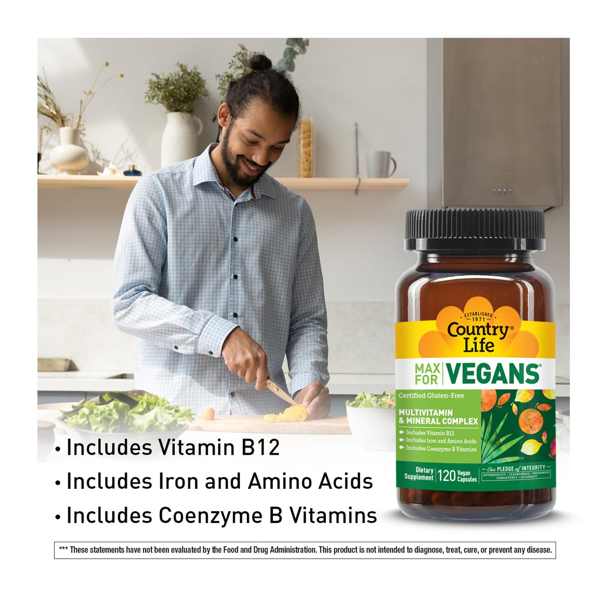 Étiquette du flacon de Country Life Max for Vegans