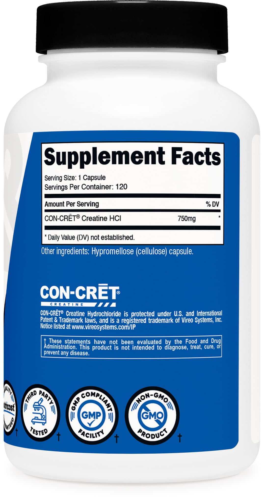 Étiquette du flacon de Créatine HCl Nutricost