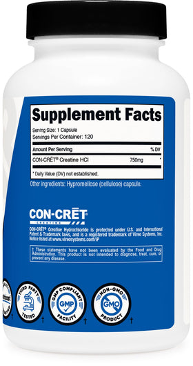 Étiquette du flacon de Créatine HCl Nutricost