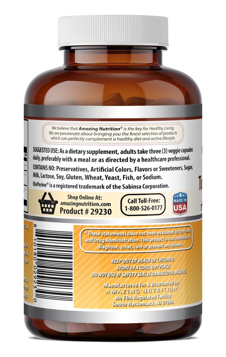 Étiquette du flacon de Curcuma Curcumin avec informations nutritionnelles