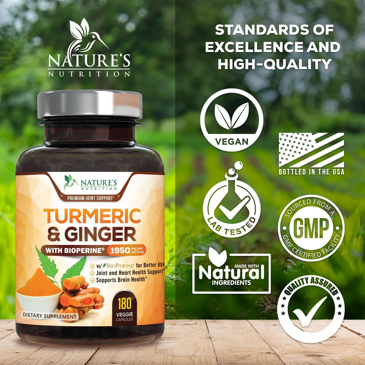Étiquette du flacon de Curcuma et Gingembre Nature's Nutrition