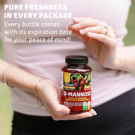 Étiquette du flacon de D-Mannose 1350mg avec informations nutritionnelles