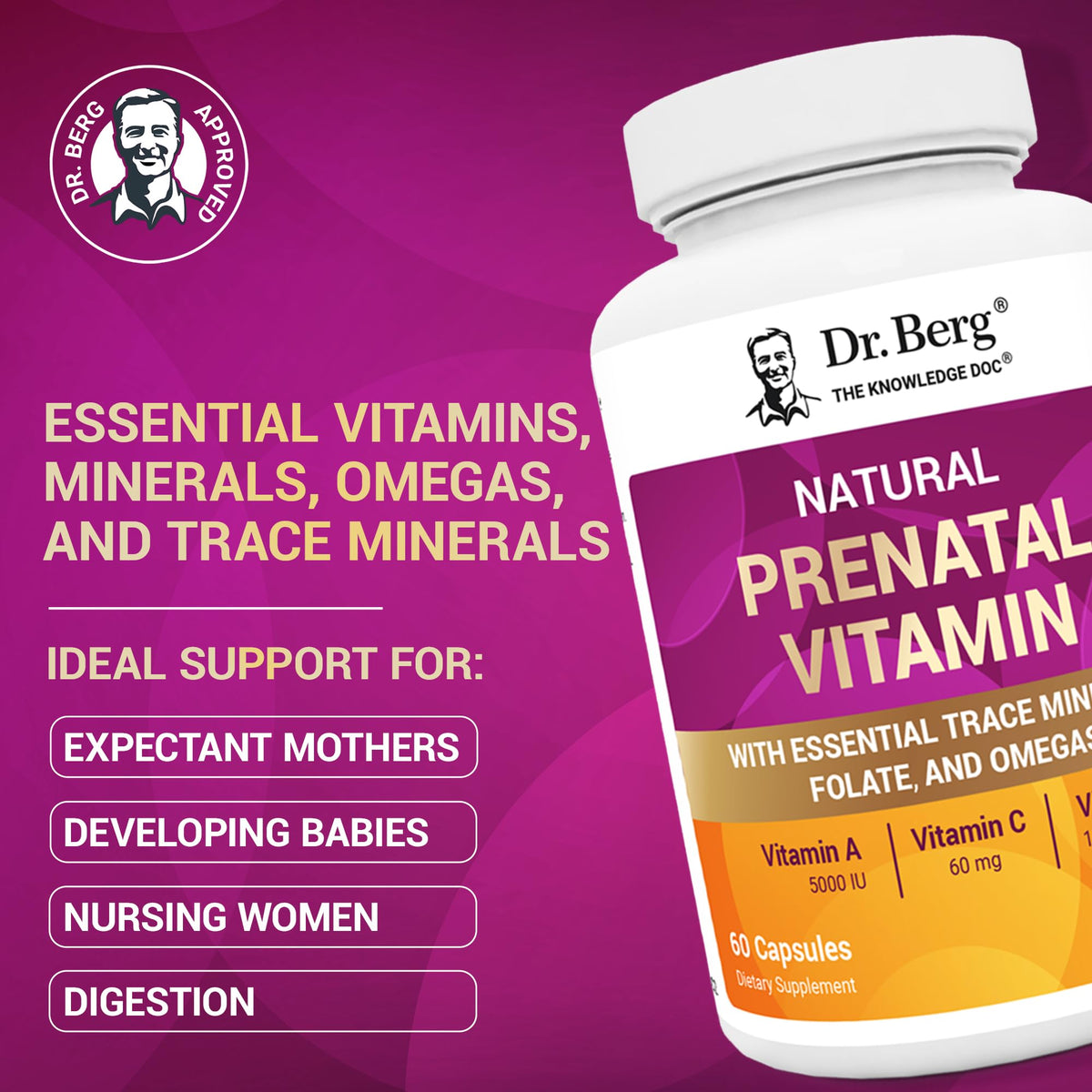 Étiquette du flacon de Dr. Berg Nutritionals Complément Alimentaire Prénatal