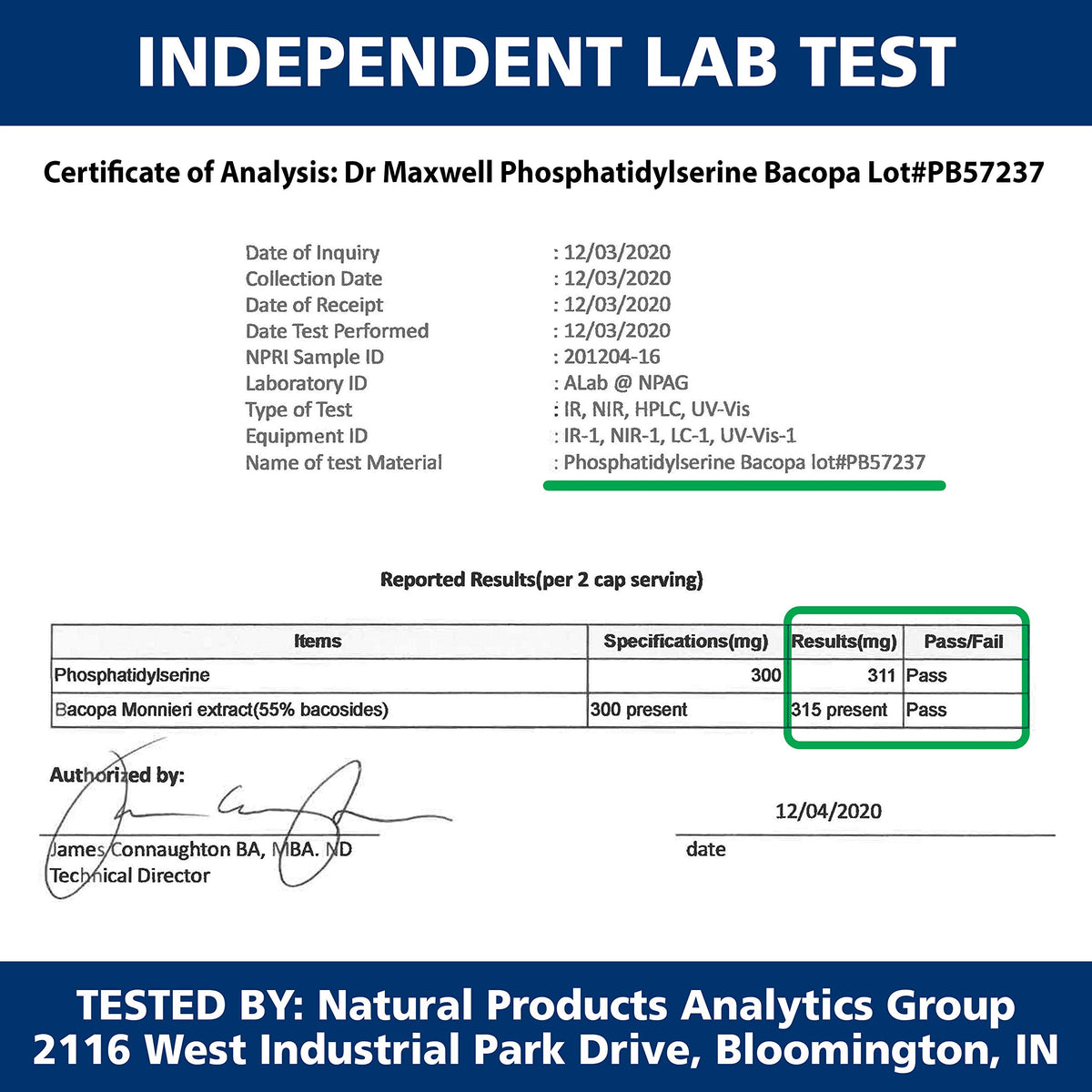 Étiquette du flacon de Dr. Maxwell Phosphatidylserine 300mg