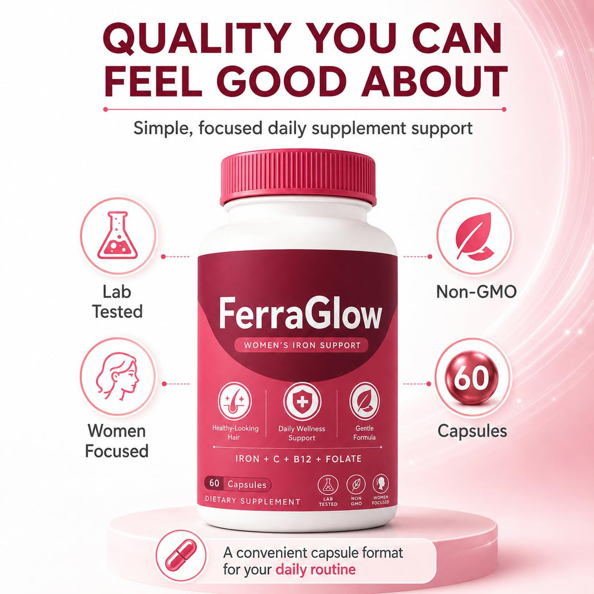 Étiquette du flacon de FerraGlow NOVORIC avec ingrédients