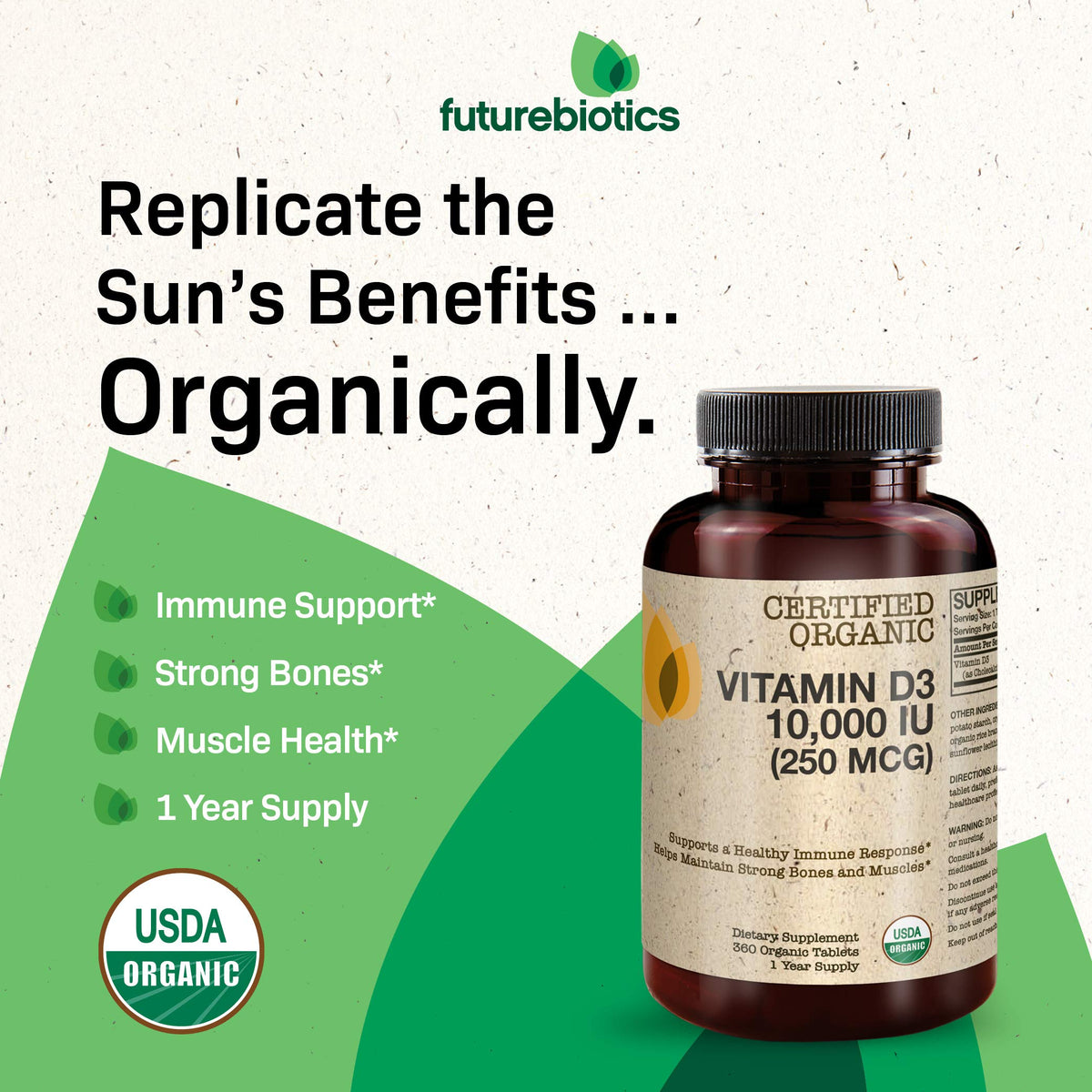 Étiquette du flacon de Futurebiotics Vitamine D3 10 000 UI