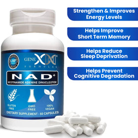 Étiquette du flacon de Genex Formulas NAD+ 250mg
