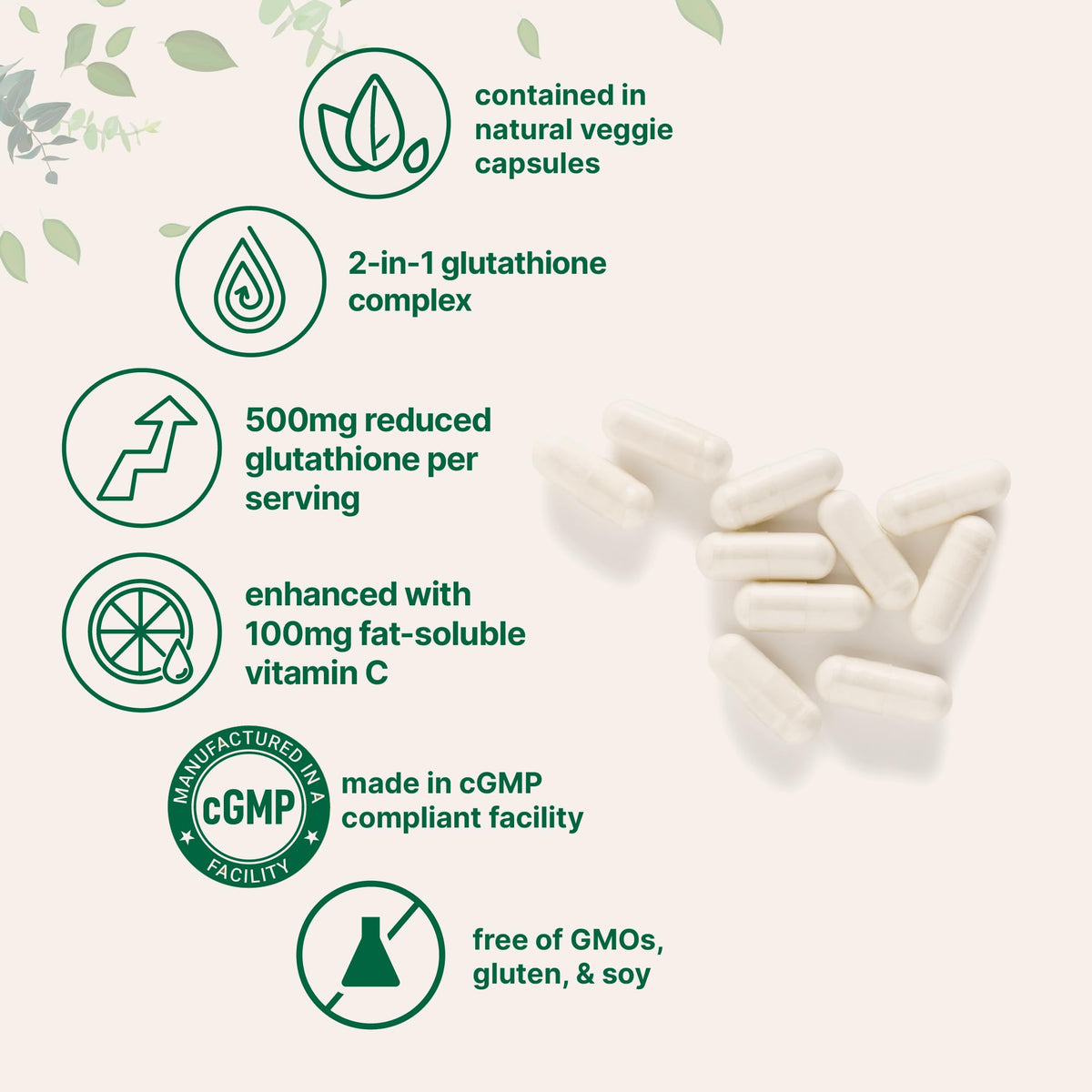 Étiquette du flacon de Glutathione 500mg avec Vitamine C