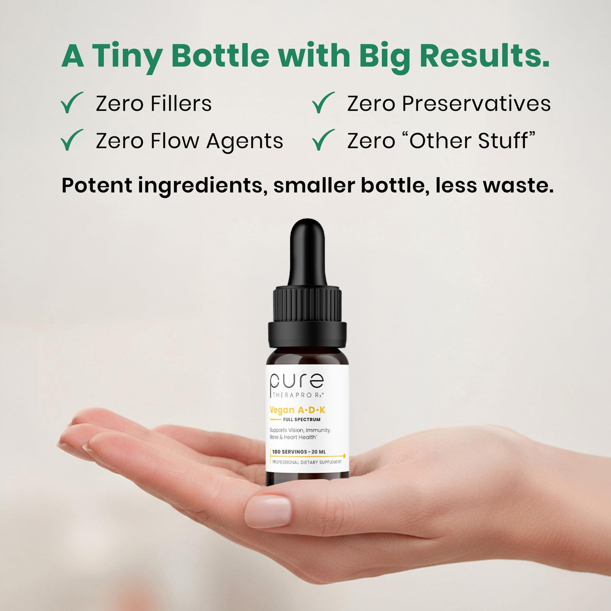 Étiquette du flacon de gouttes Vegan A-D-K Pure Therapro Rx