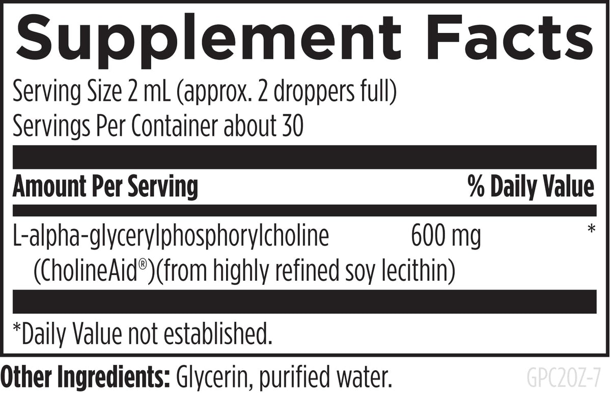 Étiquette du flacon de GPC Liquide 600mg Designs for Health