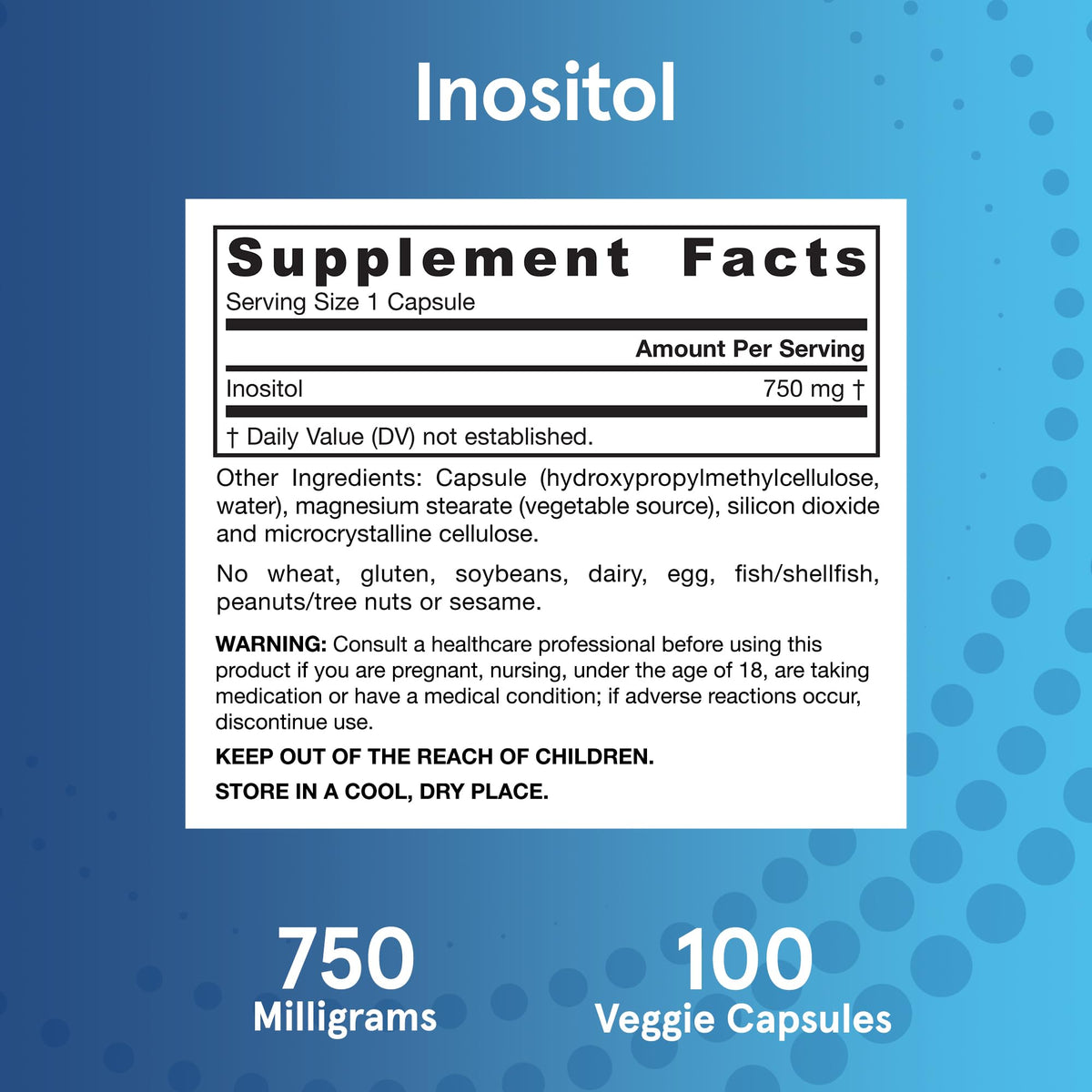 Étiquette du flacon de Jarrow Inositol 750 mg