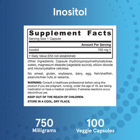 Étiquette du flacon de Jarrow Inositol 750 mg
