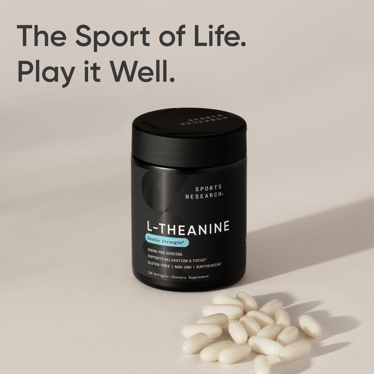 Étiquette du flacon de L-Theanine 200mg de Sports Research