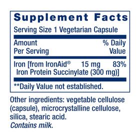 Étiquette du flacon de Life Extension Fer Protein Plus 300 mg