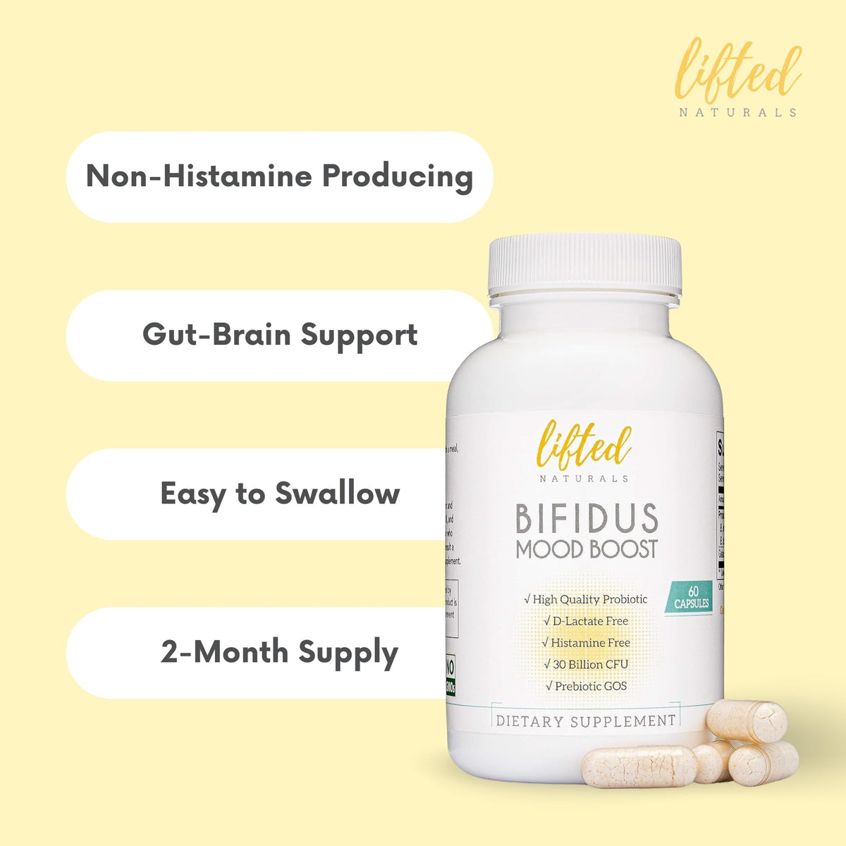 Étiquette du flacon de Lifted Naturals Probiotiques