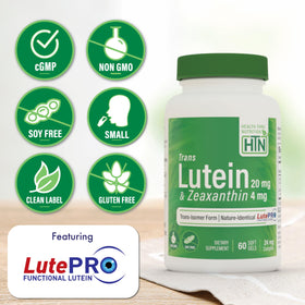 Étiquette du flacon de Lutein 20mg et Zeaxanthin 4mg